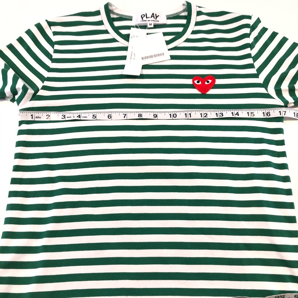 CDG PLAY LONG SLEEVE HEART LOGO STRIPE TEE M - Picture 7 of 10